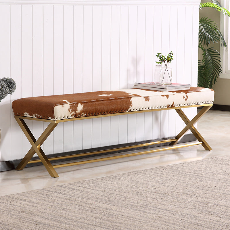 Glam Upholstered Bedroom Bench, Foam Filled Seating Bench with Metal Legs 47"L x 16"W x 18"H White-Brown Clearhalo 'Benches' 'Chairs & Seating' 'furn' 'furn_benches' 'Furniture' 'Living Room Furniture' 5672829