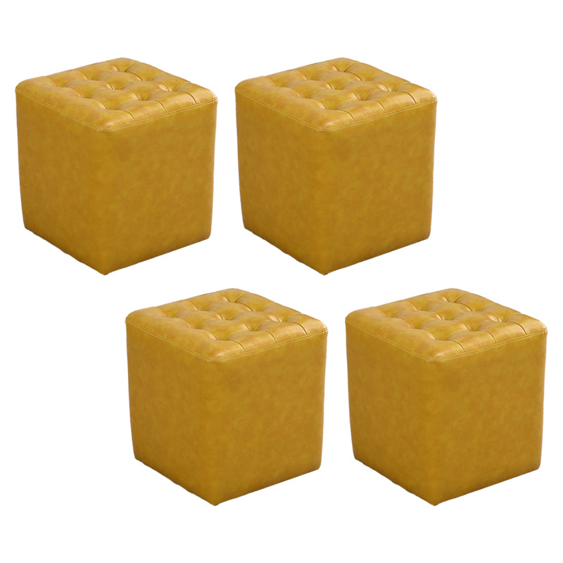 Tufted Ottoman Mid-Century Modern Genuine Leather Square Water Resistant Cube Ottoman