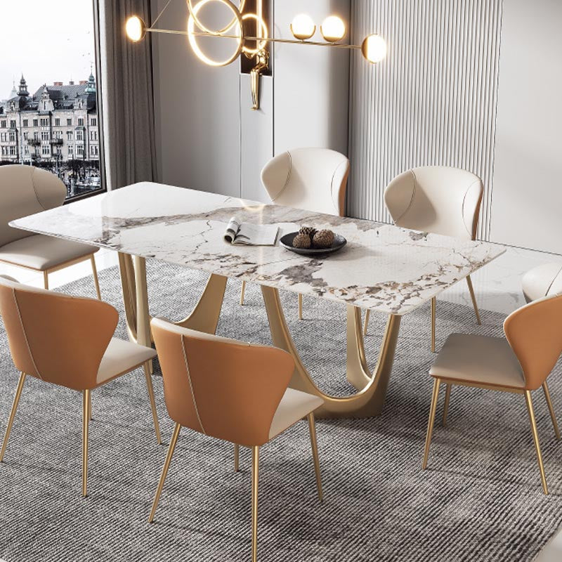 Designer Style Sintered Stone Top Dining Table Set Rectangular 1/4/5/7 Pieces Dining Set 7 Pieces: Table, 6 Chairs Clearhalo 'Dining Room Sets' 'Dining Tables & Seating' 'dining_room_set' 'furn' 'furn_dining_room_set' 'Furniture' 'Kitchen & Dining Furniture' 5677700