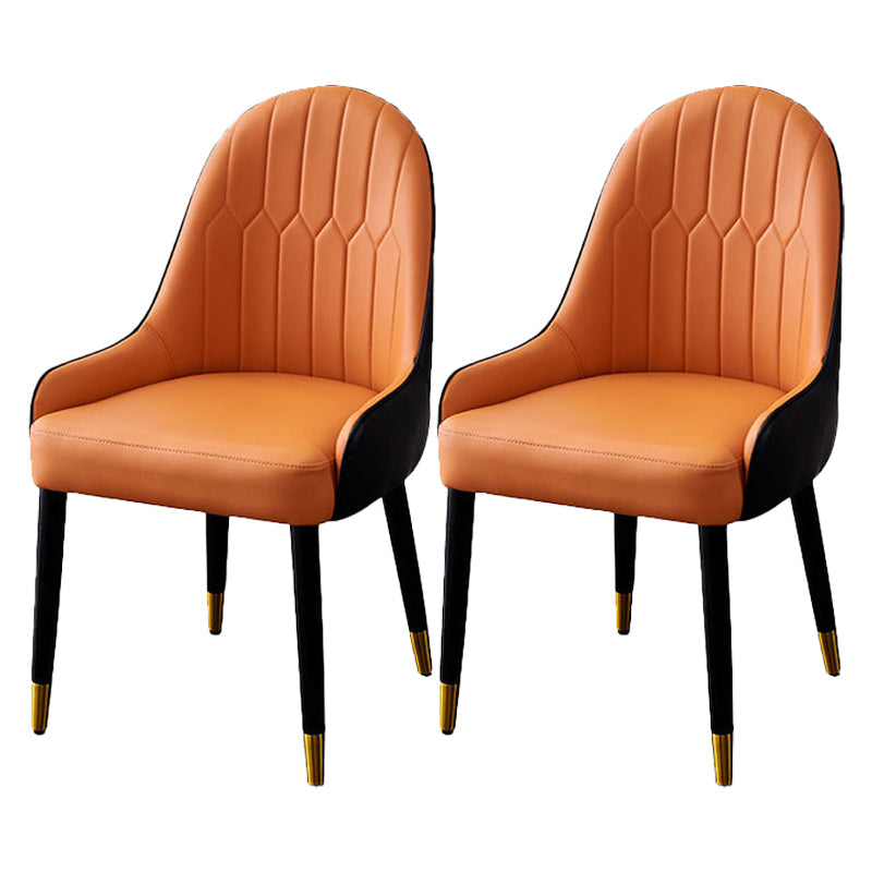 Leather Dining Side Chair Scandinavian Design Arm Solid Back Dining Side Chairs Orange 2 Piece Set Clearhalo 'Dining Chairs' 'Dining Tables & Seating' 'dining_chair' 'furn' 'furn_dining_chair' 'Furniture' 'Kitchen & Dining Furniture' 5682027