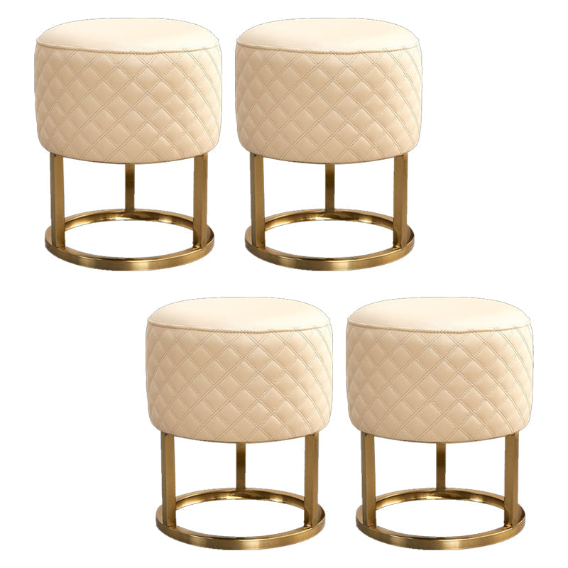 Glam Faux Leather Upholstered Standard Ottoman Round Shape Pouf