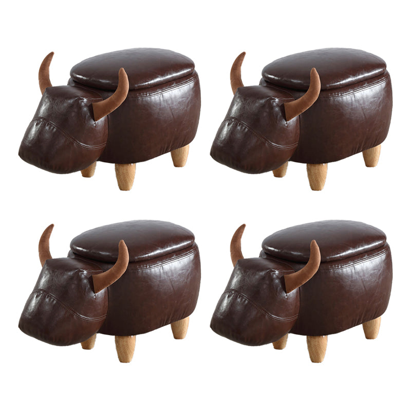 Contemporary Standard Ottoman with Upholstered Faux Leather Top Pouf Light Brown 4 Piece Set Storage Included Clearhalo 'furn' 'furn_ottomans_poufs' 'Furniture' 'Living Room Furniture' 'Ottomans & Poufs' 'ottomans_poufs' 5683715