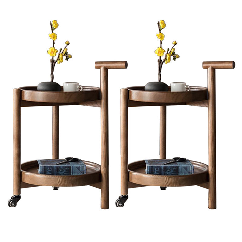 Tavolino in legno del vassoio rotondo scandinavo da 21,6 pollici con scaffale e ruota
