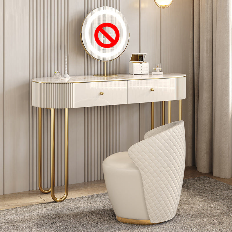 Beige Vanity Metal Makeup Dressing Table Stool Set in Glossy Finish Makeup Vanity & Stools 47"L x 16"W x 31"H Clearhalo 'Bedroom Furniture' 'furn' 'furn_makeup_vanities' 'Furniture' 'Makeup Vanities' 'makeup_vanities' 5689075