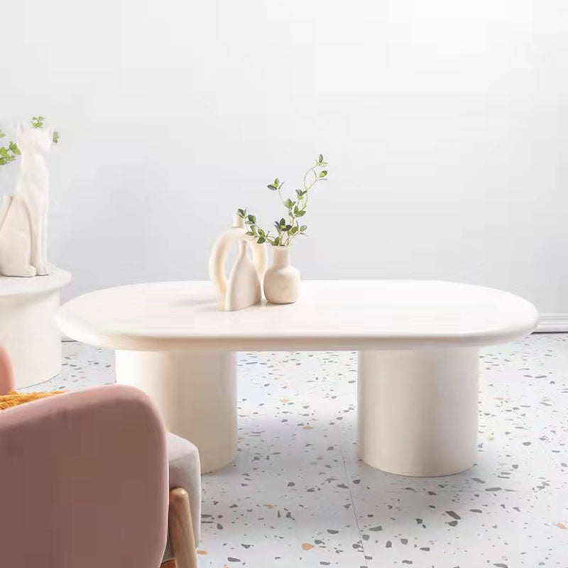 Solid Wood Coffee Table White Minimalist Coffee Table for Living Room Double Pedestal Oval Clearhalo 'Coffee & Accent Tables' 'Coffee Tables' 'coffee_tables' 'furn' 'furn_coffee_tables' 'Furniture' 'Living Room Furniture' 5689734