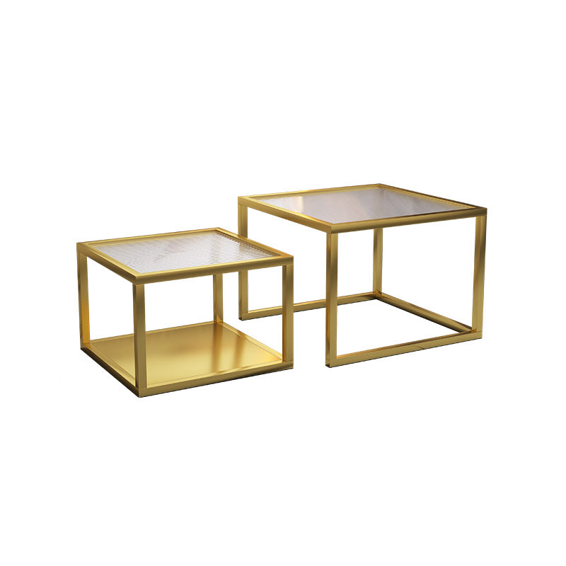 Minimalist Glass Top Coffee Table Round Open Shelf Cocktail Table Gold Clearhalo 'Coffee & Accent Tables' 'Coffee Tables' 'coffee_tables' 'furn' 'furn_coffee_tables' 'Furniture' 'Living Room Furniture' 5689970