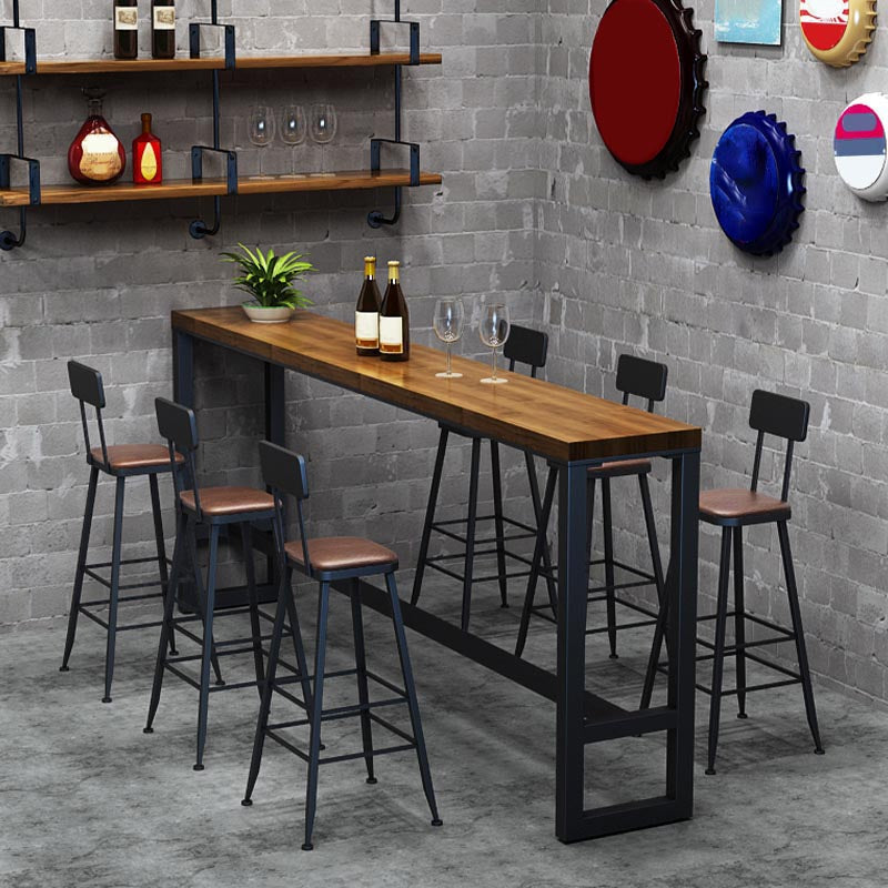 Ensemble de table de bar en bois massif industriel 1/2/3/7 Pièces Table de comptoir avec tabourets rembourrés