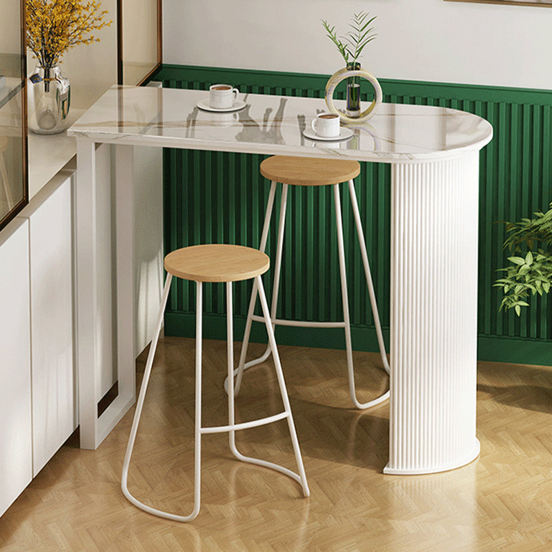 Contemporary Bar Table Set 1/2/3 Pcs White Stone Bar Table with Stools 3 Pieces: Table, 2 Wood Stools Clearhalo 'Bar Furniture' 'furn' 'furn_home_bar_bar_sets' 'Furniture' 'Home Bars & Bar Sets' 'home_bar_bar_sets' 'Kitchen & Dining Furniture' 5690704