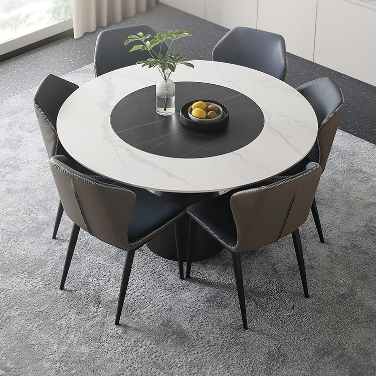 Contemporary Sintered Stone Round Table Set 1/4/7 Pieces Dining Set 7 Pieces: Table, 6 Chairs Clearhalo 'Dining Room Sets' 'Dining Tables & Seating' 'dining_room_set' 'furn' 'furn_dining_room_set' 'Furniture' 'Kitchen & Dining Furniture' 5692062