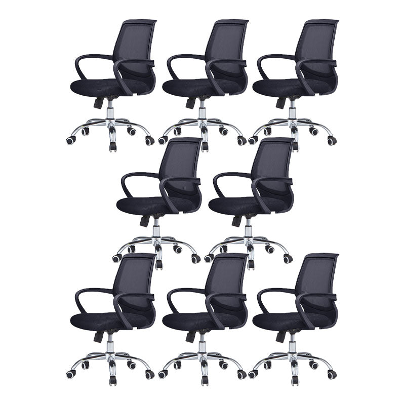 Modern Steel Conference Chair Adjustable Fixed Arms Office Chair Black 8 Piece Set Clearhalo 'furn' 'furn_office_chair' 'Furniture' 'Office Chairs' 'Office Furniture' 'office_chair' 5692804