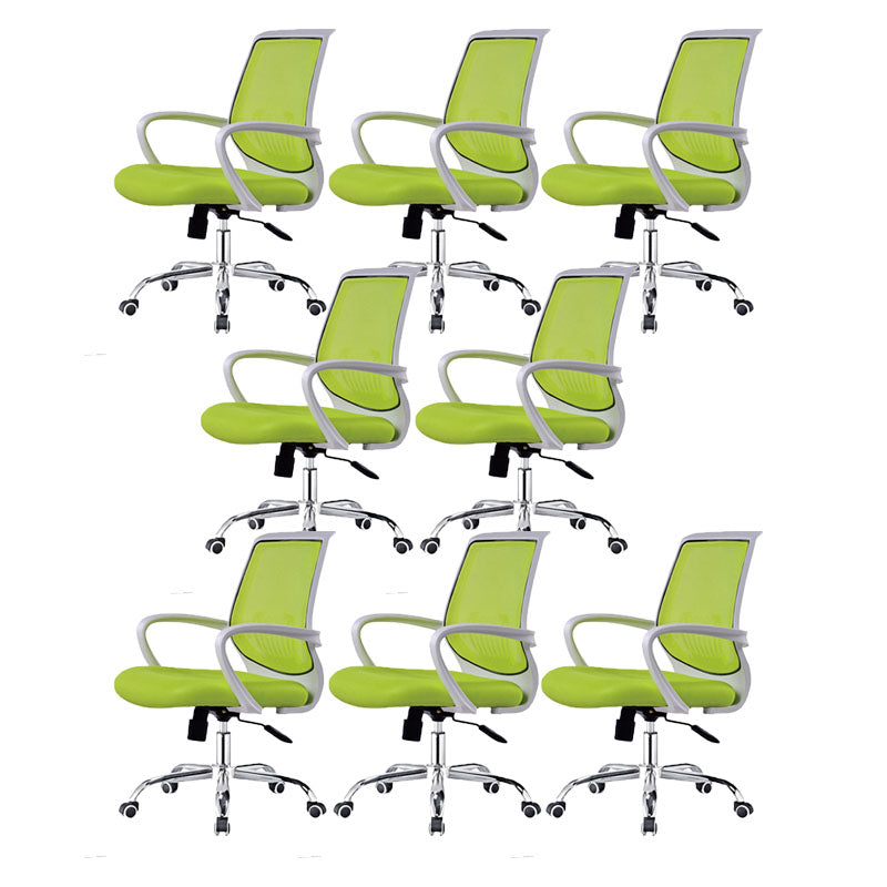 Steel Base Mesh Office Chair Mid Back Desk Chair with Wheels Green White 8 Piece Set Clearhalo 'furn' 'furn_office_chair' 'Furniture' 'Office Chairs' 'Office Furniture' 'office_chair' 5693000