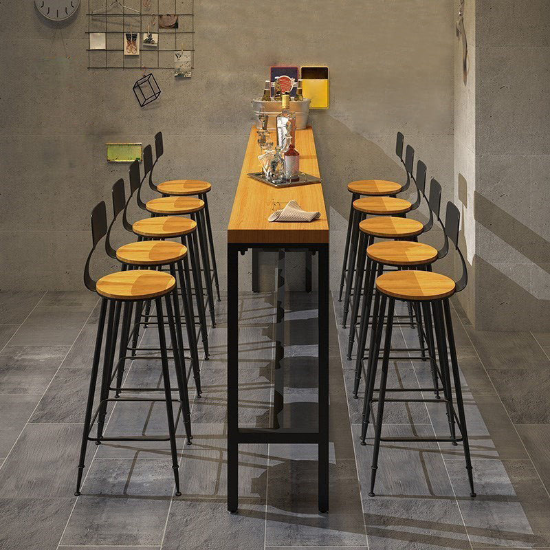 Rectangular Pine Wood Top Bistro Table Industrial Bar Table with Metal Trestle Base 110.2"L x 15.7"W x 41.3"H Without Chairs Clearhalo 'Bar Furniture' 'Bar Tables' 'bar_tables' 'furn' 'furn_bar_tables' 'Furniture' 'Kitchen & Dining Furniture' 5699872