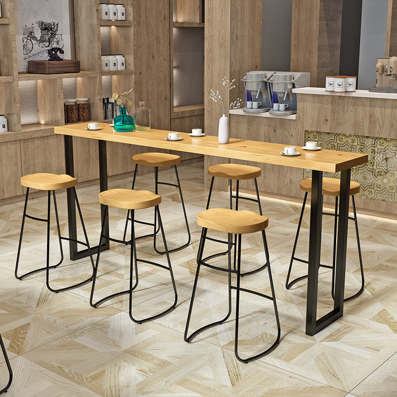 Tavolo da bar per top in legno di pino rettangolare tavolo da bar moderno con doppio piedistallo nero