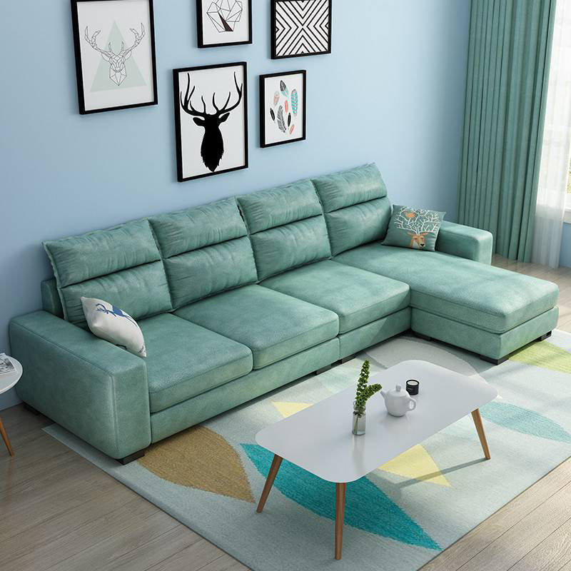 Square Arm 4-Seater Sofa & Chaise 106.3" W Linen/Faux Leather Cushions Sofa