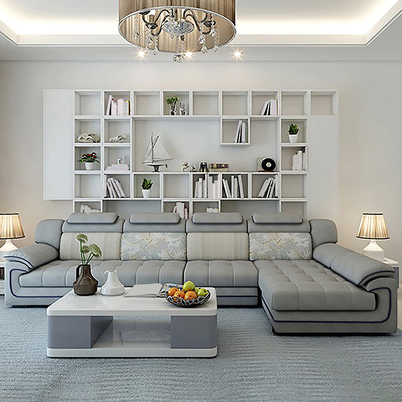 Sectional de brazo de almohada de almohada de la seccional tradicional gris para sala de estar para sala de estar