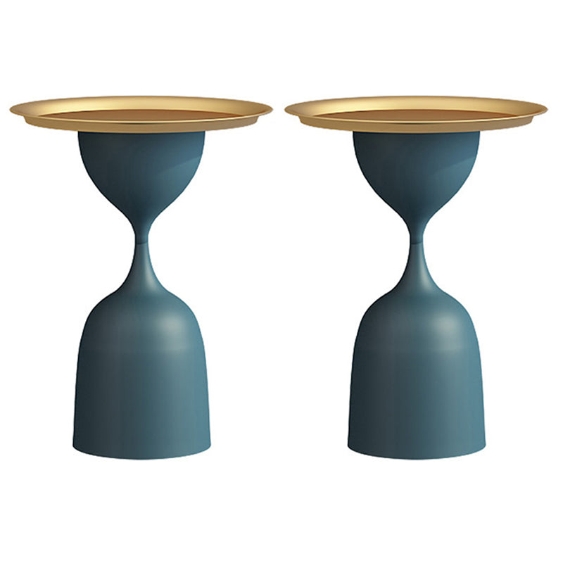 Round Pedestal Base Design Metal Table Medieval Modern Style Side Table 19.7"L x 19.7"W x 26.8"H Blue 2 Clearhalo 'Coffee & Accent Tables' 'End & Side Tables' 'end_side_tables' 'furn' 'furn_end_side_tables' 'Furniture' 'Living Room Furniture' 5702786