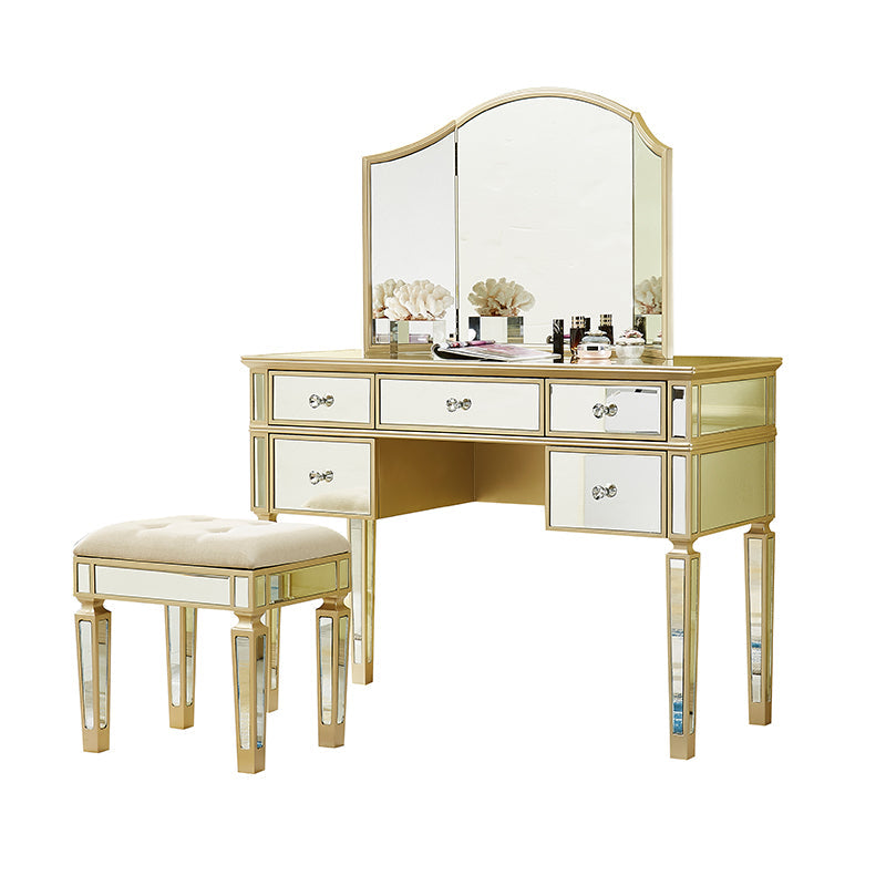 Solid Wood Vanity Dressing Table Set Contemporary Makeup Counter with Drawers