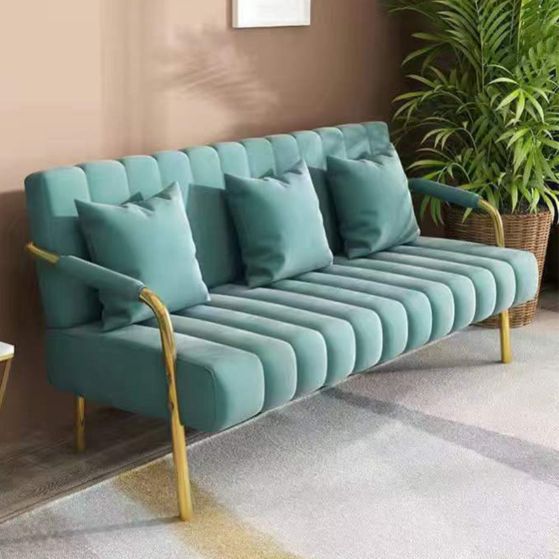 Sofá de terciopelo de 3 plazas con 3 almohadas brazo cuadrado para sala de estar