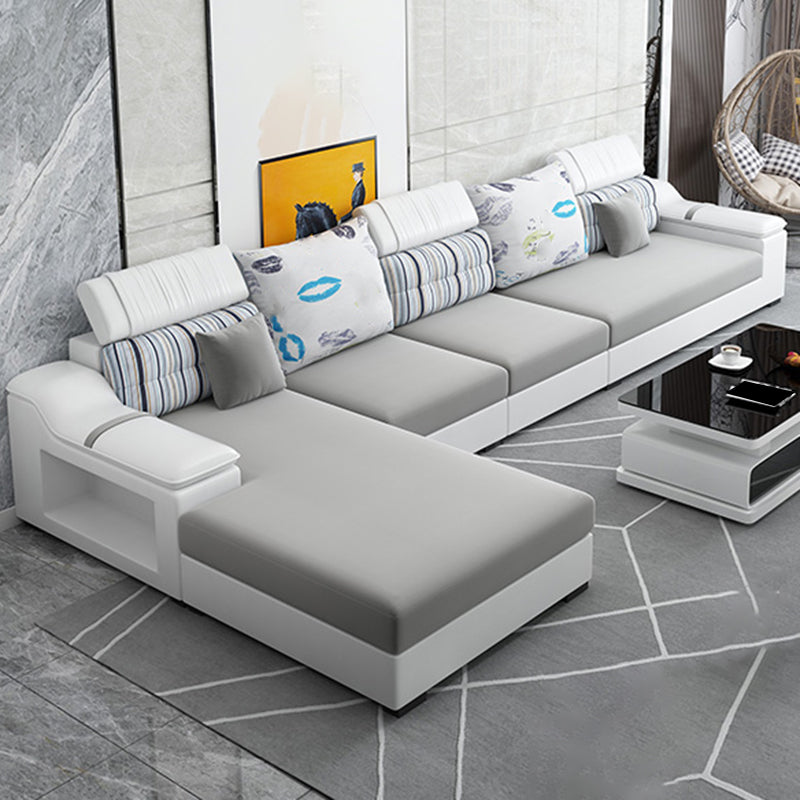 Light-grey Modern Sectional Stain-Resistant Faux leather Sectional