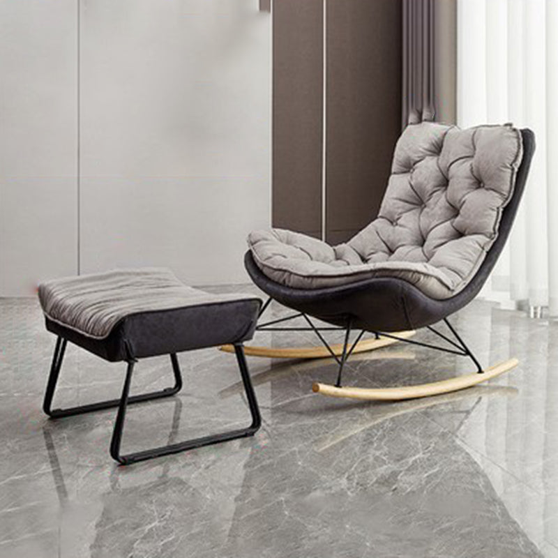 37.4" x 41.3" x 35.4" Rocker Chair Suede and Metal with Seat Cushion Rocker Wingback Grey Rocking Chair with Ottomans Clearhalo 'Chairs & Seating' 'furn' 'furn_rocking_chairs' 'Furniture' 'Living Room Furniture' 'Rocking Chairs' 'rocking_chairs' 5708888