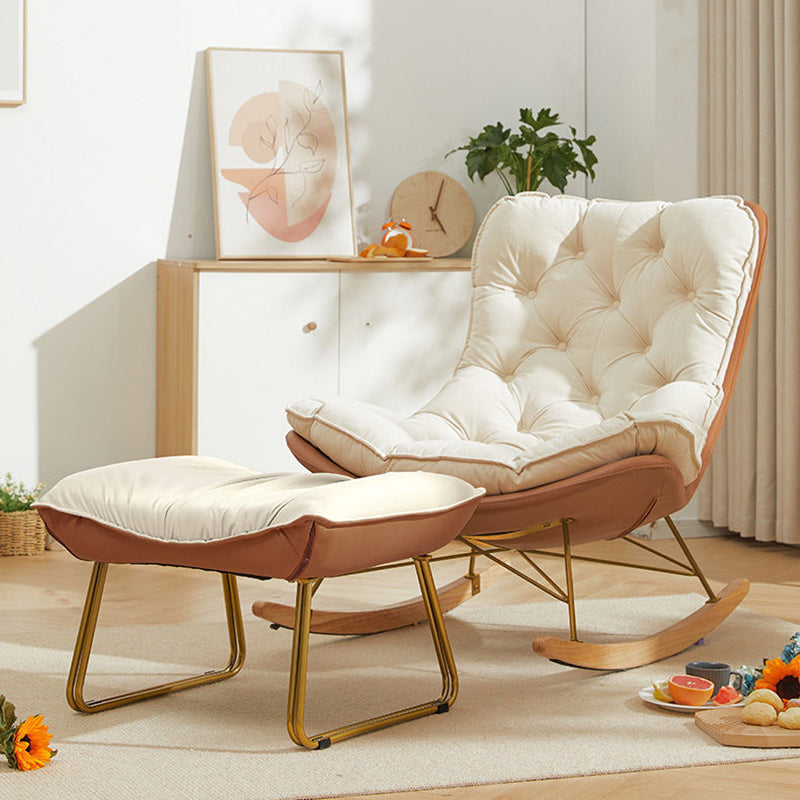 Glam Suede en metalen rocker stoel achterover met een gewatteerde zitstoel voor de woonkamer