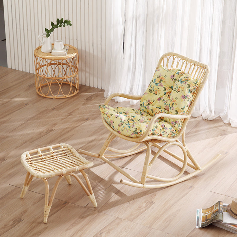 Natural Rattan Rocking Accent Chair Contemporary Reclining Rocker Chair for Living Room Walnut Rocking Chair with Ottomans Clearhalo 'Chairs & Seating' 'furn' 'furn_rocking_chairs' 'Furniture' 'Living Room Furniture' 'Rocking Chairs' 'rocking_chairs' 5708994