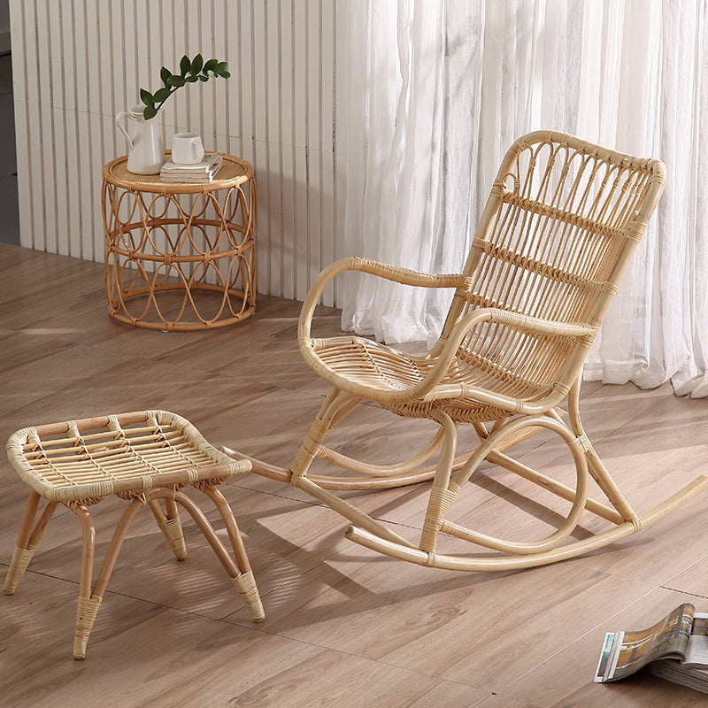 Modern Reclining Rocking Accent Chair Natural Rocking Chair Spindle for Living Room Rocking Chair with Ottomans Light Apricot Clearhalo 'Chairs & Seating' 'furn' 'furn_rocking_chairs' 'Furniture' 'Living Room Furniture' 'Rocking Chairs' 'rocking_chairs' 5709032