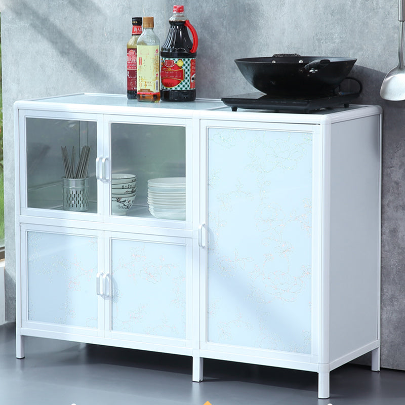Modern Kitchen Metal Buffet/Console Cabinets Doors Dining Server in White 41"L x 16"W x 31"H Clearhalo 'buffet_sideboard' 'Buffets & Sideboards' 'furn' 'furn_buffet_sideboard' 'Furniture' 'Kitchen & Dining Furniture' 5710451