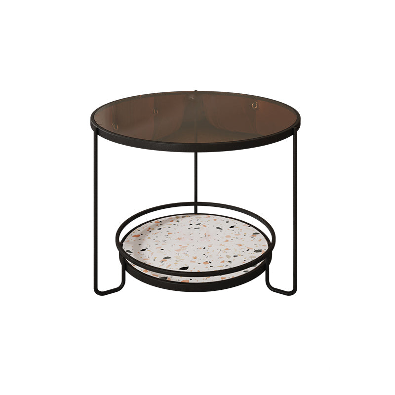 Round Minimalist Coffee Table Glass Top Steel Coffee Table for Living Room Black Dark Brown Clearhalo 'Coffee & Accent Tables' 'Coffee Tables' 'coffee_tables' 'furn' 'furn_coffee_tables' 'Furniture' 'Living Room Furniture' 5711030