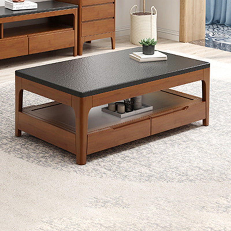 Tavolino in legno a 4 gambe rettangolari a 4 gambe con rack di stoccaggio