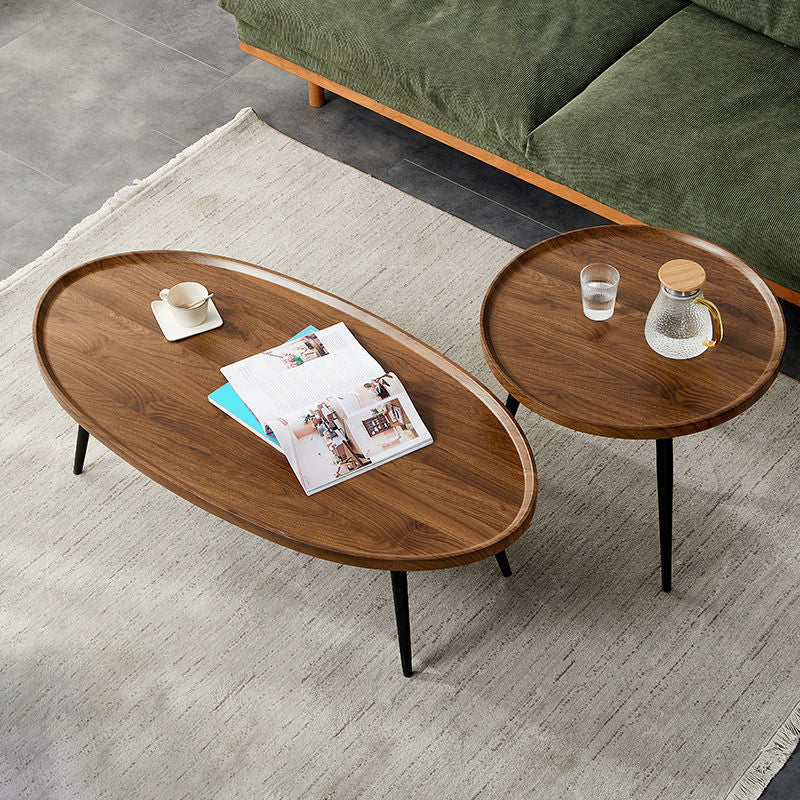 Modern Style Round/oval Wooden Table Metal 4 Legs Base Coffee Table