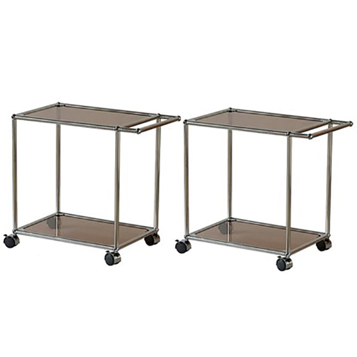 Medieval Modern Style Rectangular Metal/glass Table Wheel Base Side Table Brown 2 Clearhalo 'Coffee & Accent Tables' 'End & Side Tables' 'end_side_tables' 'furn' 'furn_end_side_tables' 'Furniture' 'Living Room Furniture' 5713489