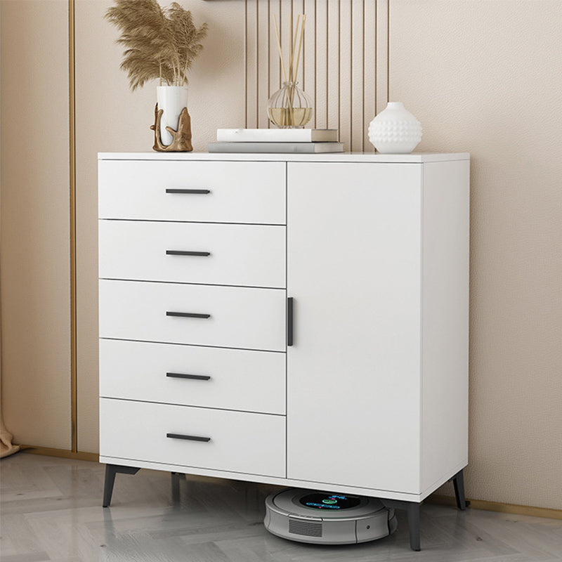 Wooden White Accent Cabinet Modern Chest with 5 Drawers Modern