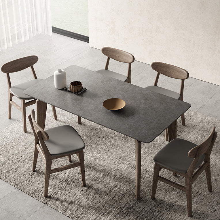 Rectangle Modern DiningTable Sintered Stone Top Ash Base Table with 4 Legs