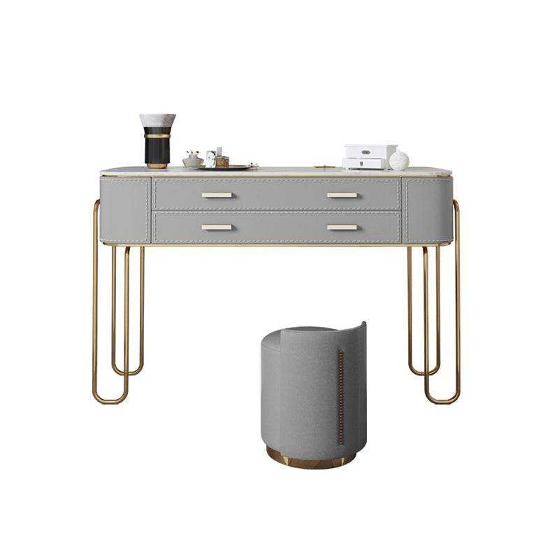 Mirror & 2 Schubladen hellgraues Make -up -Eitelkeitsverkleiderungstisch Stuhl Set
