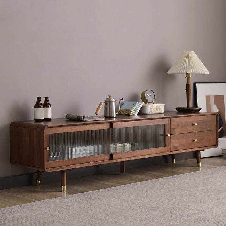 ソリッドウッド2ドロワーテレビコンソールスライド式ストレージ付きノルディックテレビスタンド