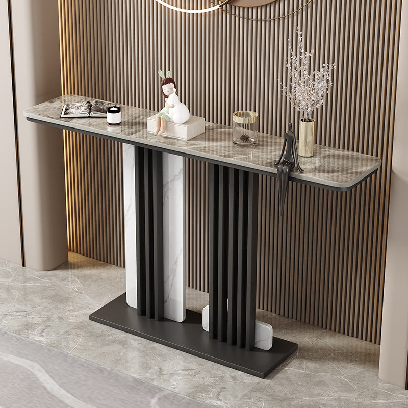 Contemporary Slate Sofa Table Scratch Resistant Stain Resistant Console Table 59"L x 12"W x 31"H Gray Clearhalo 'Console Tables' 'console_tables' 'Entry & Mudroom Furniture' 'furn' 'furn_console_tables' 'Furniture' 5719090