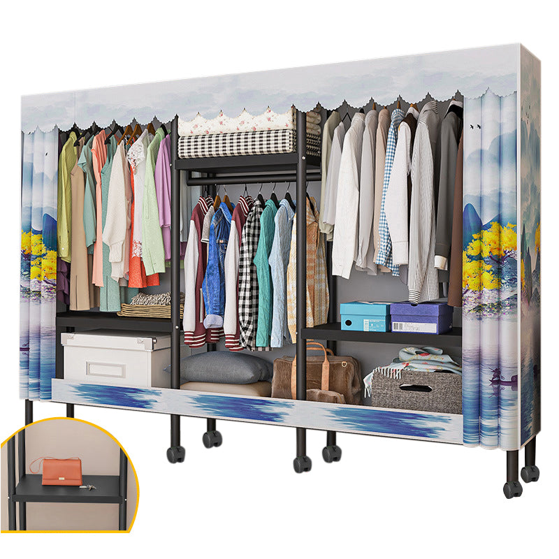ブラックスチールフレームワードローブモダンなスタイルのワードローブ鎧とキャスターホイール