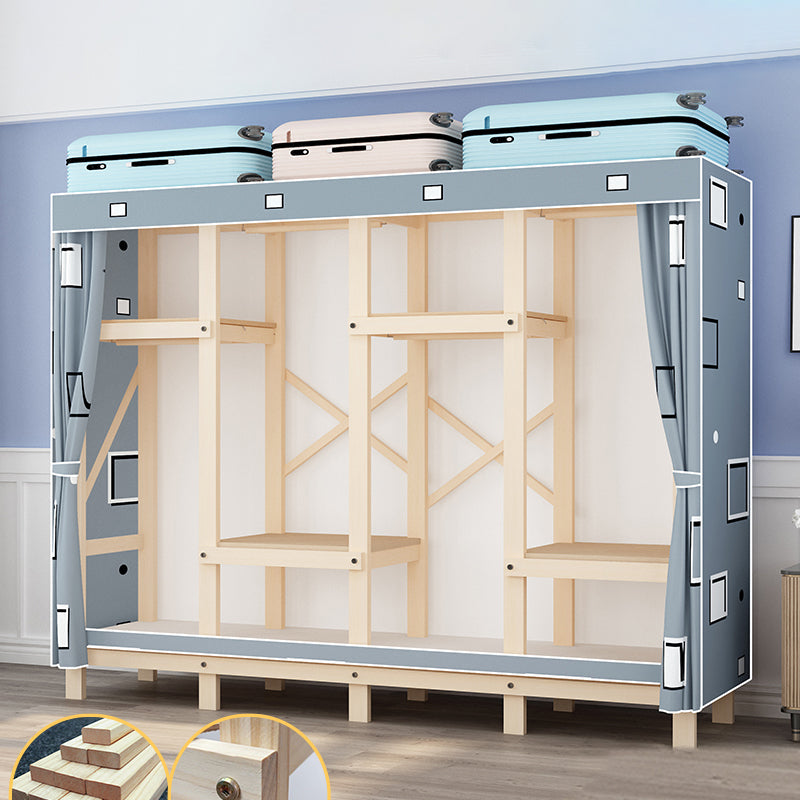 Contemporary Style Wardrobe Pine Solid Wood Wardrobe Closet with Legs