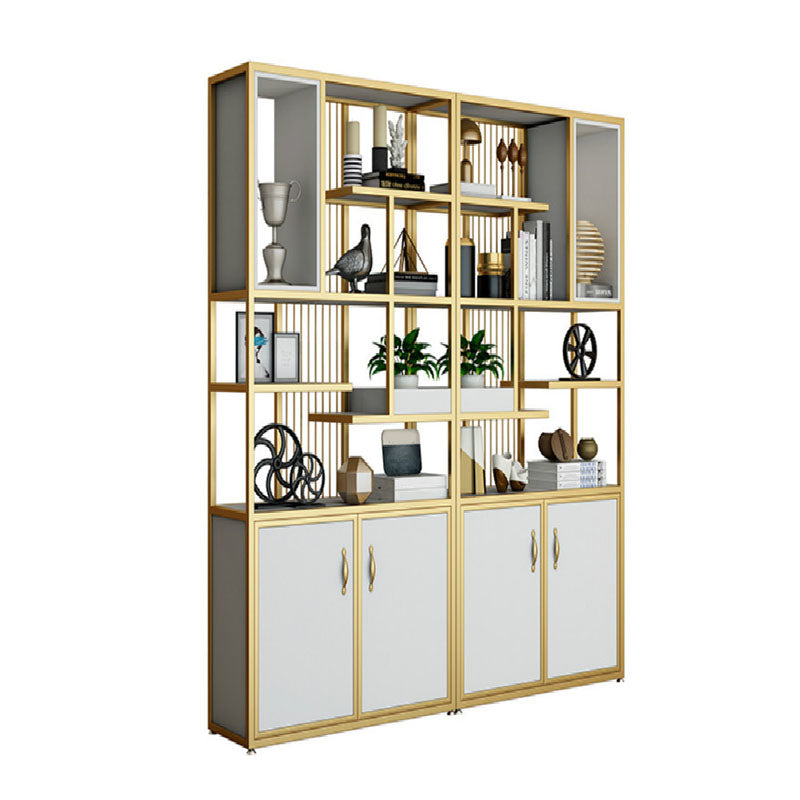 Contemporary Metal Bookshelf Open Shelf Bookcase with Cabinets 71"L x 10"W x 71"H Clearhalo 'Bookcases' 'furn' 'furn_bookcases' 'Furniture' 'Office Furniture' 5723243