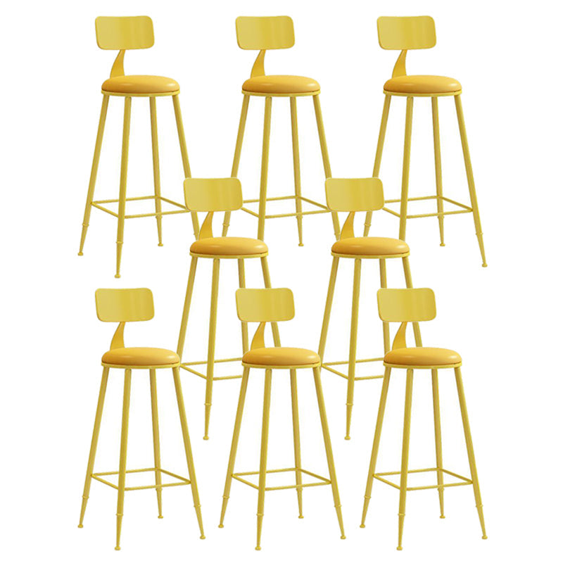 Nordic Armless Backrest Counter Stool Iron Bar Stool with Cushion and Pedal for Cafe Yellow 8 Piece Set Bar Stool(30"H) Clearhalo 'Bar Furniture' 'Bar Stools' 'bar_stools' 'furn' 'furn_bar_stools' 'Furniture' 'Kitchen & Dining Furniture' 5724466
