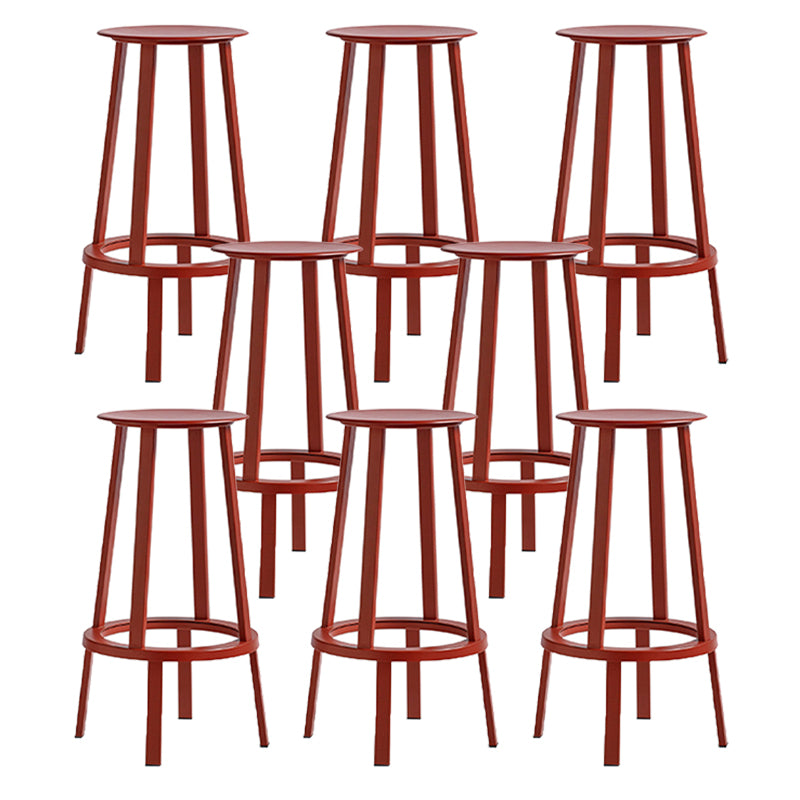 Contemporary Backless Barstool Round Seat Armless Bar Stools with 4 Metal Legs Red 8 Piece Set Clearhalo 'Bar Furniture' 'Bar Stools' 'bar_stools' 'furn' 'furn_bar_stools' 'Furniture' 'Kitchen & Dining Furniture' 5724784