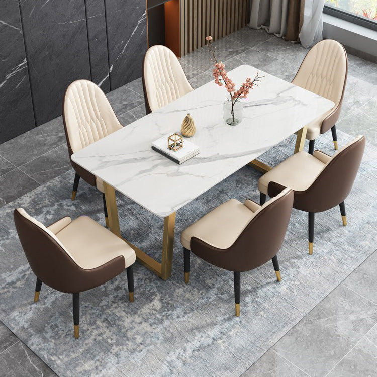 Nordic 1/2/5/7 Pieces Dining Set Rectangle Stone Dining Table for Dining Room 7 Pieces: Table, 6 Beige Chairs Clearhalo 'Dining Room Sets' 'Dining Tables & Seating' 'dining_room_set' 'furn' 'furn_dining_room_set' 'Furniture' 'Kitchen & Dining Furniture' 5725017