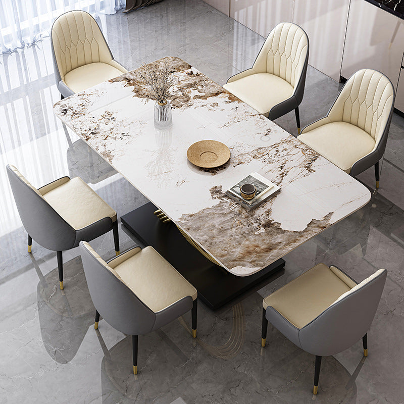 Nordic Glam Rectangle Sintered Stone Table Set 1/4/5/7 Pieces Dining Set 7 Pieces: Table, 6 Chairs Clearhalo 'Dining Room Sets' 'Dining Tables & Seating' 'dining_room_set' 'furn' 'furn_dining_room_set' 'Furniture' 'Kitchen & Dining Furniture' 5726368