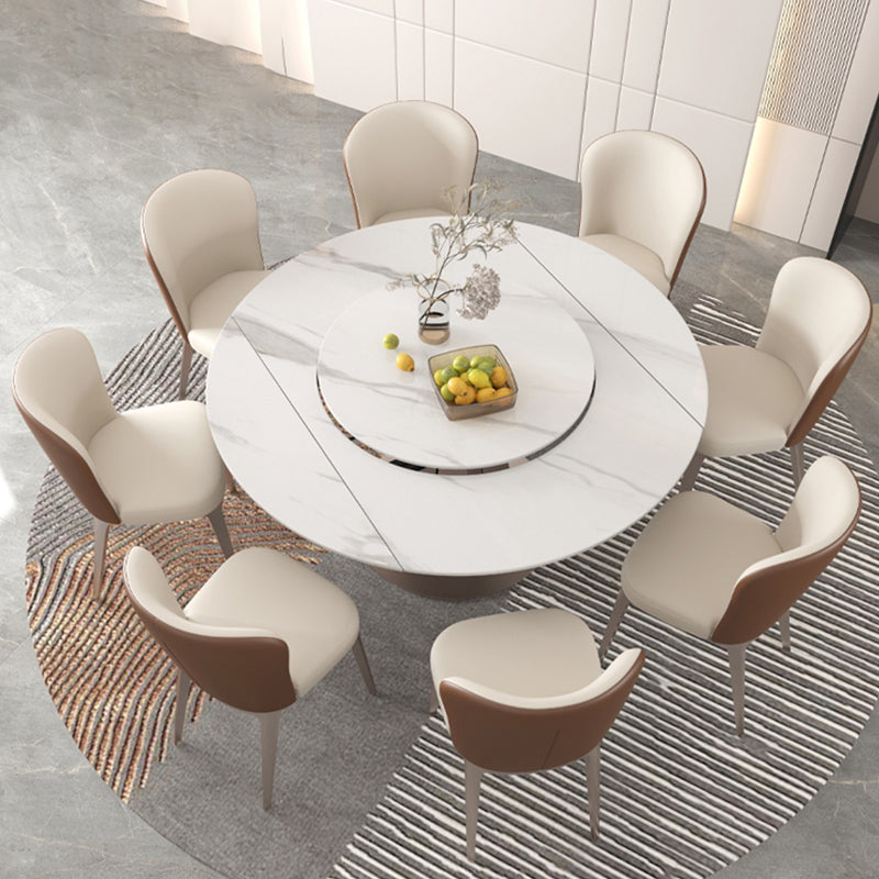 Modern Round Sintered Stone Table Set 1/4/5/7/9 Pieces Dining Set 9 Pieces: Table, 8 Chairs Clearhalo 'Dining Room Sets' 'Dining Tables & Seating' 'dining_room_set' 'furn' 'furn_dining_room_set' 'Furniture' 'Kitchen & Dining Furniture' 5726392