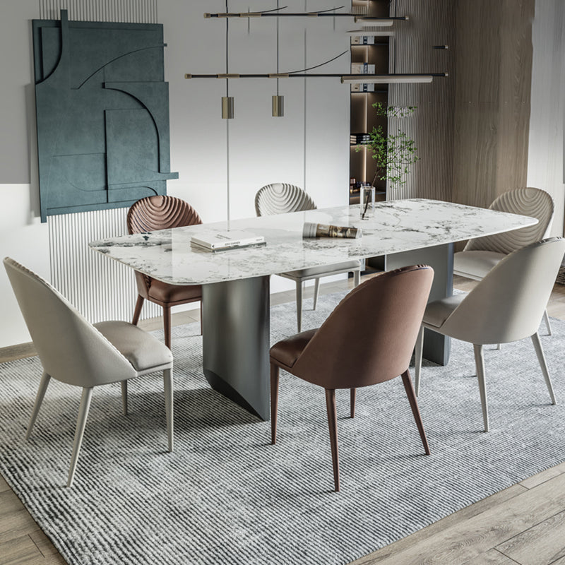 Rectangle Dining Table Set 1/4/7 Pcs Stone Dining Table with Upholstered Chairs 7 Pieces: Table, 6 Chairs Clearhalo 'Dining Room Sets' 'Dining Tables & Seating' 'dining_room_set' 'furn' 'furn_dining_room_set' 'Furniture' 'Kitchen & Dining Furniture' 5726424