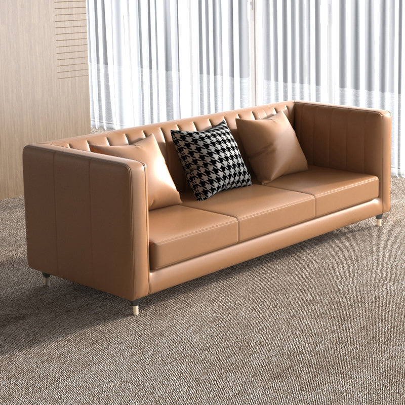 Genuine Leather Tuxedo Arm Sofa 33.46" Wide Contemporary Sofa, Brown 83"L x 33.5"W x 31.5"H Clearhalo 'furn' 'furn_sofas' 'Furniture' 'Living Room Furniture' 'Sofa' 'sofas' 5726764