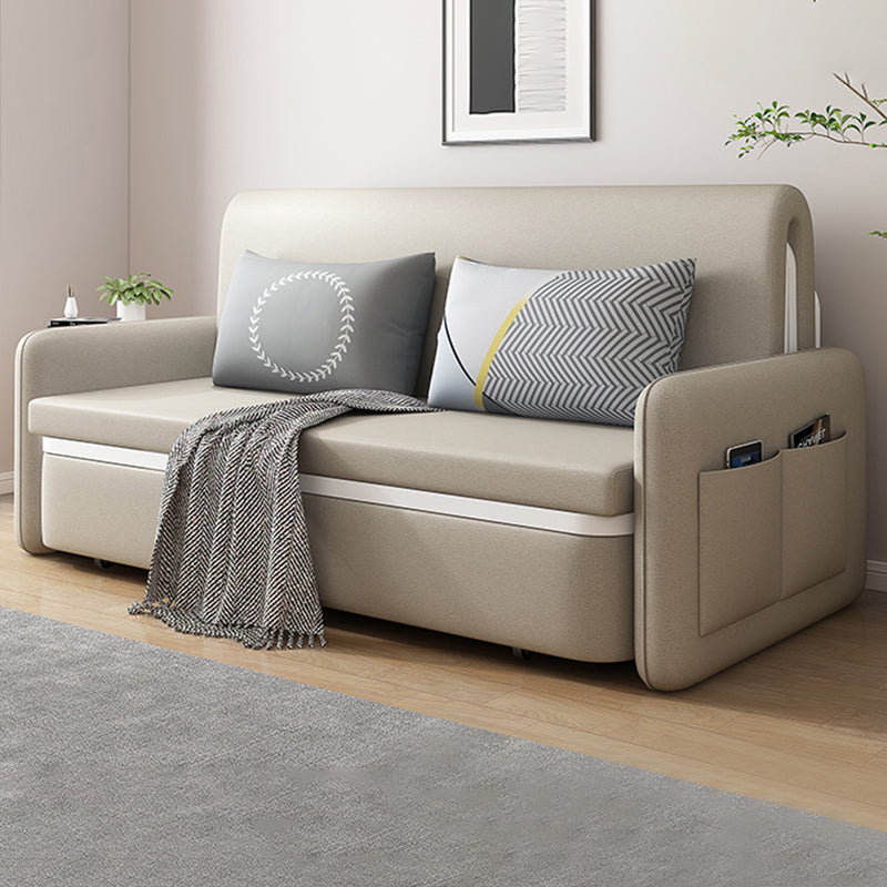 Moderne beige kleuren bank bed faux lederen cabriolet bank met zakopslag