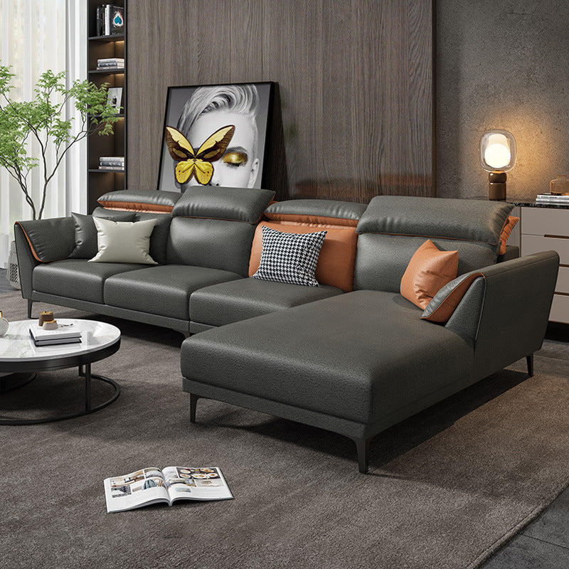 Contemporary Faux Leather Sectional with Pillow Back for 4 People