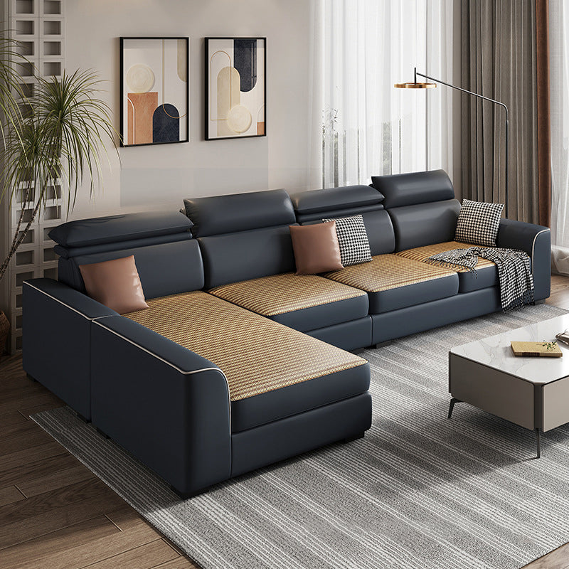 Modern 4-Seater Sofa with Square Arms for Living Room Reversible Sectional